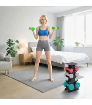 Juego de Mancuernas 2x1kg 2x2kg 2x3kg 2x4kg con Soporte de Almacenamiento para Ejercicio Entrenamiento Multicolor