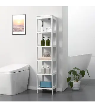 Estantería de Baño de Suelo de 5 Niveles Mueble Auxiliar de Almacenaje para Cocina Salón 30x30x140 cm Blanco