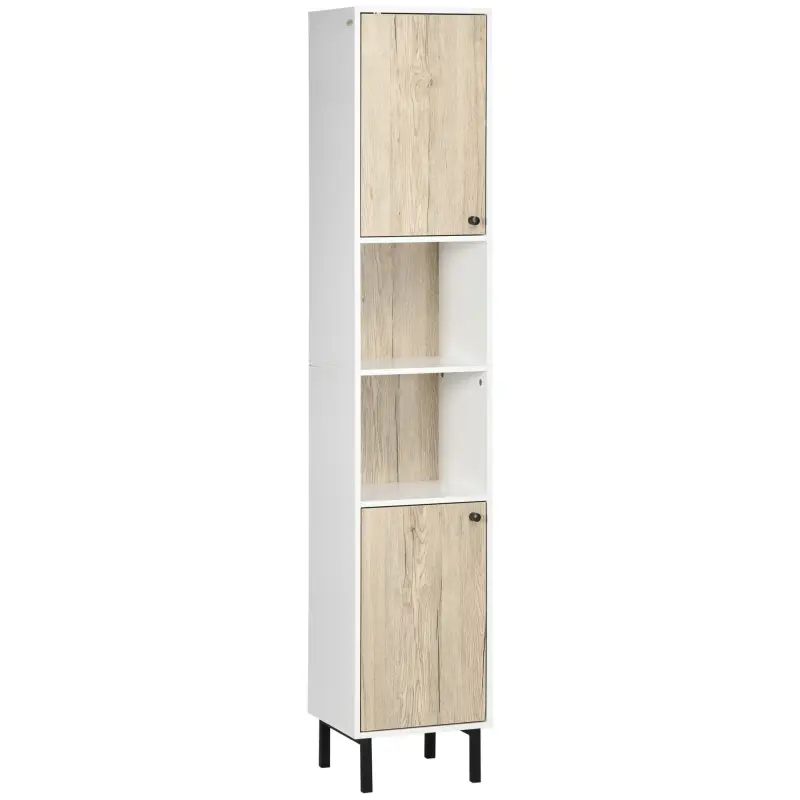 Columna de Baño con 6 Compartimentos para Ducha Aseo Dormitorio Estilo Moderno 31,5x30x169 cm Blanco y Roble