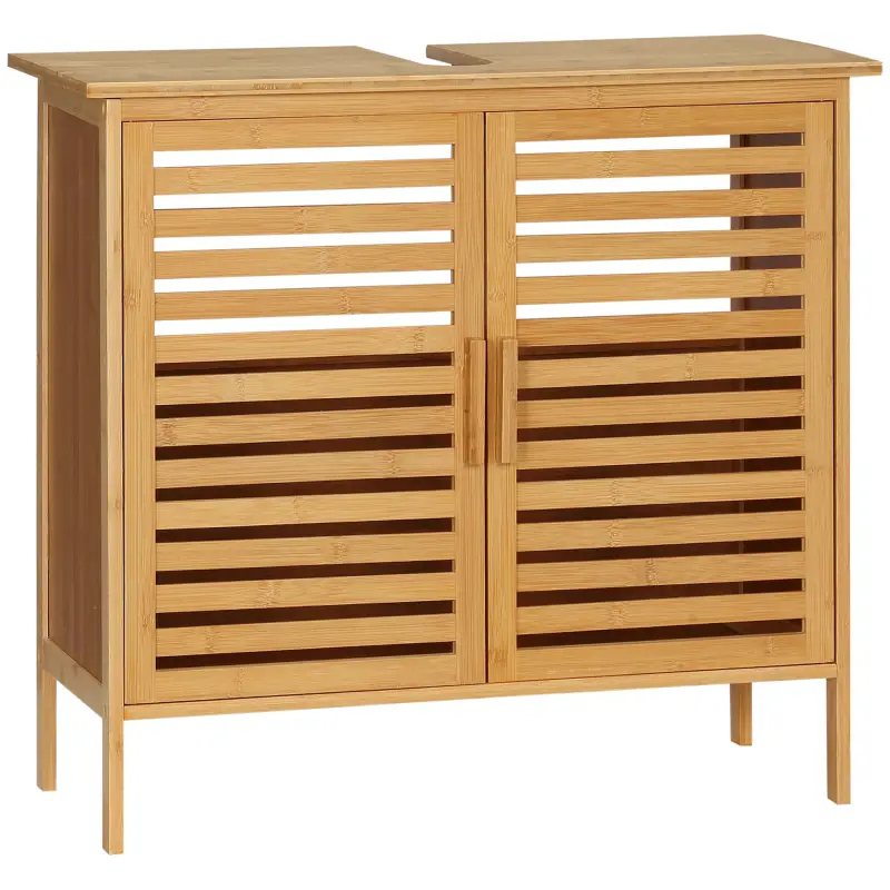 Mueble para Debajo del Lavabo de Bambú Armario de Baño de Suelo con 2 Puertas 66x29x61,5 cm Natural