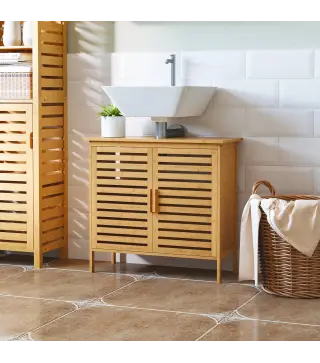 Mueble para Debajo del Lavabo de Bambú Armario de Baño de Suelo con 2 Puertas 66x29x61,5 cm Natural