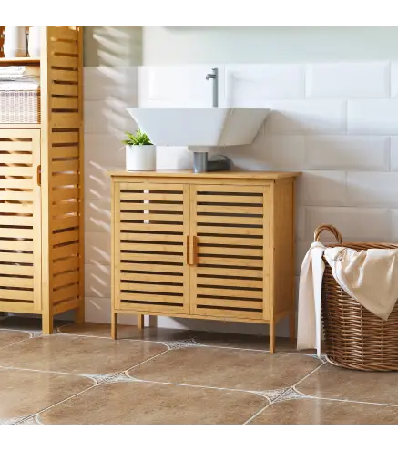 Mueble para Debajo del Lavabo de Bambú Armario de Baño de Suelo con 2 Puertas 66x29x61,5 cm Natural