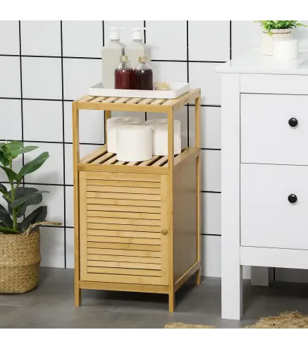 Estantería de Baño de Bambú Estantería de Almacenaje para Baño con 1 Puerta y Estante para Cocina 33x36,5x67 cm Natural