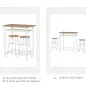 Set de Mesa Alta y 2 Taburetes con Estante de Almacenamiento y Marco de Metal 80x50x90 cm Blanco y Natural