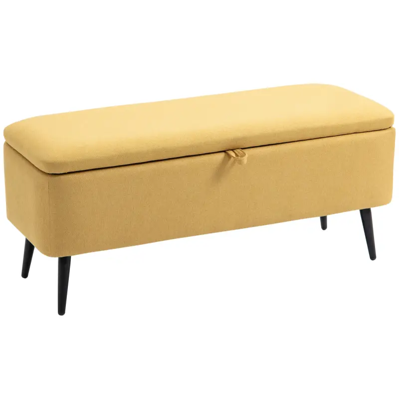 Banco de Almacenamiento con Tapa Abatible y Patas de Acero para Dormitorio Salón Entrada 101x38,5x44,5cm Amarillo