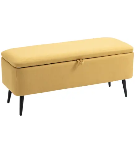 Banco de Almacenamiento con Tapa Abatible y Patas de Acero para Dormitorio Salón Entrada 101x38,5x44,5cm Amarillo