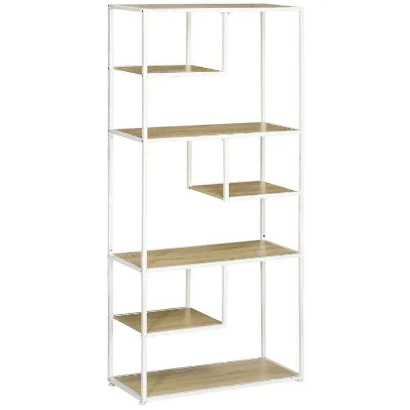 Estantería con Marco de Acero y Estantes de Melamina para Salón Oficina Estudio 83x34x180 cm Roble y Blanco Estantería con Marco de Acero y Estantes de Melamina para Salón Oficina Estudio 83x34x180 cm Roble y Blanco