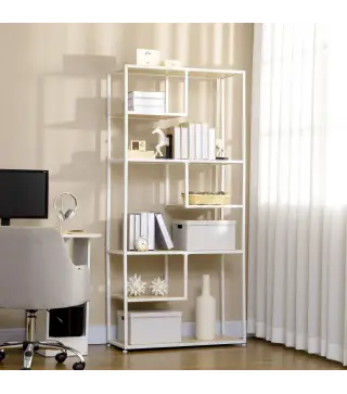 Estantería con Marco de Acero y Estantes de Melamina para Salón Oficina Estudio 83x34x180 cm Roble y Blanco