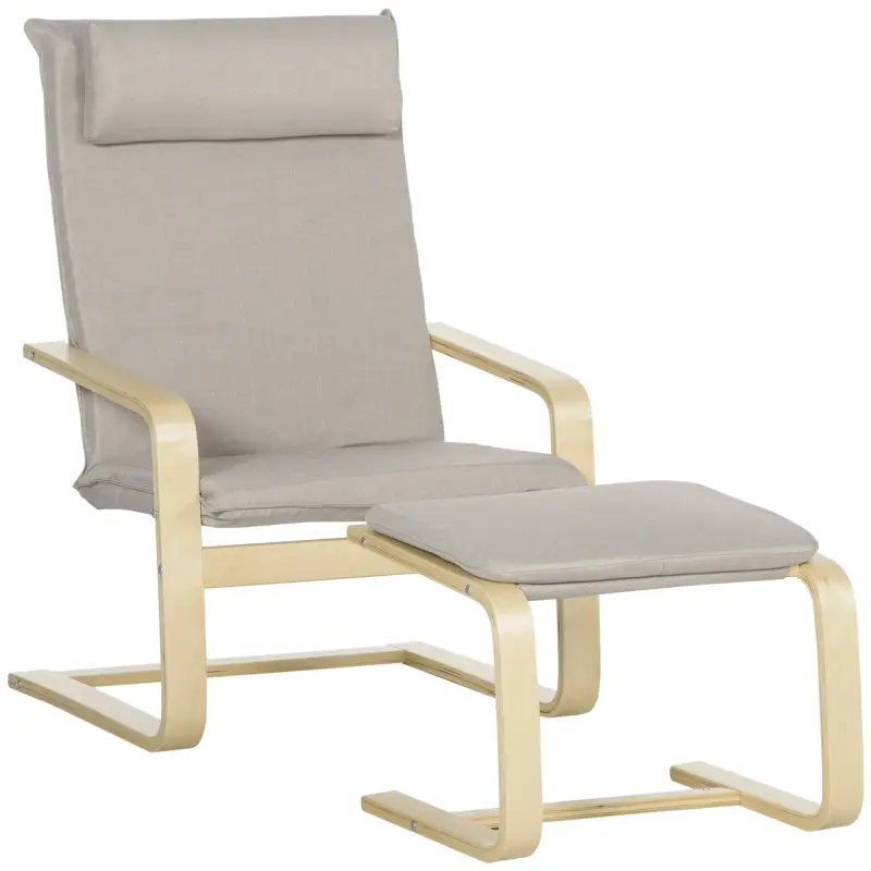 Butaca de Salón con Otomana Sillón con Respaldo Alto Reposabrazos y Almohada Extraíble 67x78x92 cm Gris