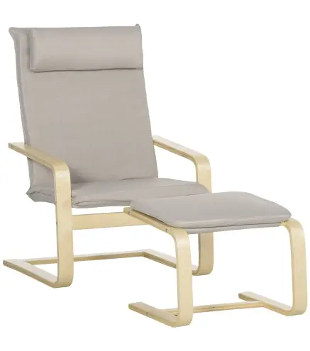 Butaca de Salón con Otomana Sillón con Respaldo Alto Reposabrazos y Almohada Extraíble 67x78x92 cm Gris