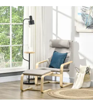 Butaca de Salón con Otomana Sillón con Respaldo Alto Reposabrazos y Almohada Extraíble 67x78x92 cm Gris