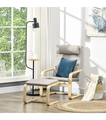 Butaca de Salón con Otomana Sillón con Respaldo Alto Reposabrazos y Almohada Extraíble 67x78x92 cm Gris