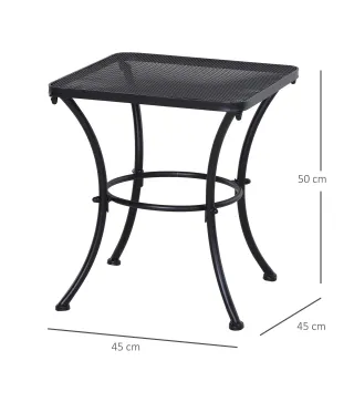 Mesa Auxiliar Cuadrada Mesa de Jardín Exterior con Estructura de Metal para Patio Terraza Balcón Carga 30 kg 45x45x50 cm Negro