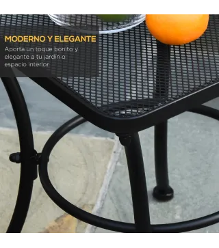 Mesa Auxiliar Cuadrada Mesa de Jardín Exterior con Estructura de Metal para Patio Terraza Balcón Carga 30 kg 45x45x50 cm Negro