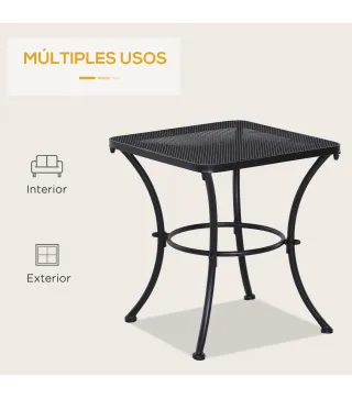 Mesa Auxiliar Cuadrada Mesa de Jardín Exterior con Estructura de Metal para Patio Terraza Balcón Carga 30 kg 45x45x50 cm Negro