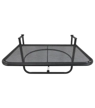 Mesa Colgante de Balcón con Brazo Regulable y Altura Ajustable en 3 Posiciones Marco Metálico 60x56x50 cm Negro