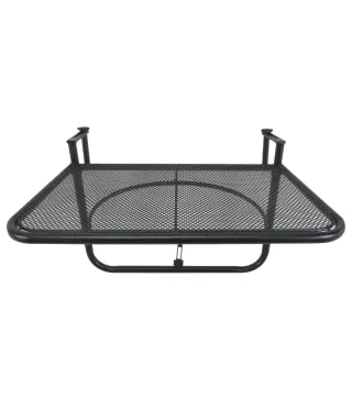 Mesa Colgante de Balcón con Brazo Regulable y Altura Ajustable en 3 Posiciones Marco Metálico 60x56x50 cm Negro