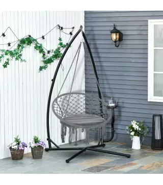 Soporte para Silla Colgante 190 cm Sostén para Columpio con Mesita Lateral Carga Máx. 120 kg Estructura de Metal para Patio Jard