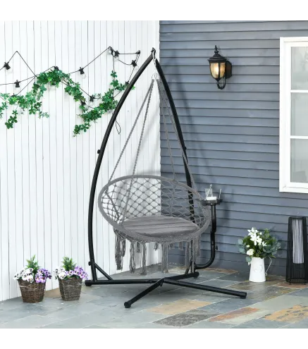 Soporte para Silla Colgante 190 cm Sostén para Columpio con Mesita Lateral Carga Máx. 120 kg Estructura de Metal para Patio Jard