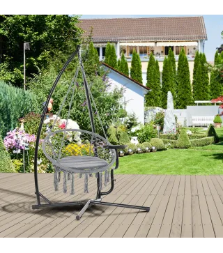 Soporte para Silla Colgante 190 cm Sostén para Columpio con Mesita Lateral Carga Máx. 120 kg Estructura de Metal para Patio Jard