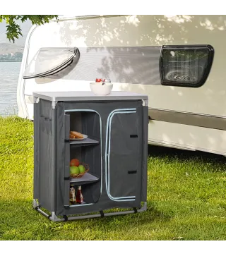 Armario de Camping Plegable con Estantes y Bolsa de Transporte para Exterior 96x49,5x104 cm Gris