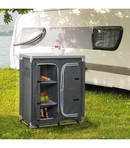 Armario de Camping Plegable con Estantes y Bolsa de Transporte para Exterior 96x49,5x104 cm Gris