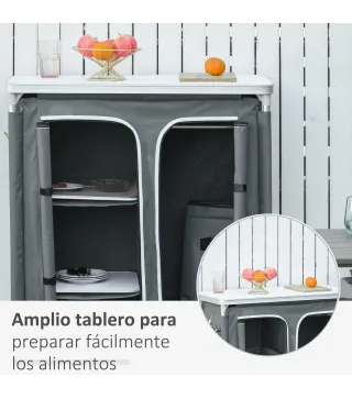 Armario de Camping Plegable con Estantes y Bolsa de Transporte para Exterior 96x49,5x104 cm Gris