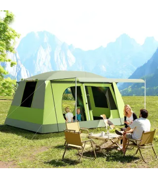 Tienda de Camping para 4-8 Personas con Mosquitera Gancho y Bolsa de Transporte Anti-UV 405x305x225 cm Verde