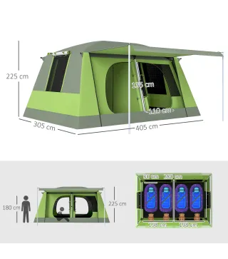 Tienda de Camping para 4-8 Personas con Mosquitera Gancho y Bolsa de Transporte Anti-UV 405x305x225 cm Verde