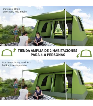 Tienda de Camping para 4-8 Personas con Mosquitera Gancho y Bolsa de Transporte Anti-UV 405x305x225 cm Verde