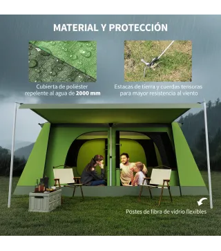 Tienda de Camping para 4-8 Personas con Mosquitera Gancho y Bolsa de Transporte Anti-UV 405x305x225 cm Verde