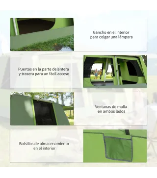 Tienda de Camping para 4-8 Personas con Mosquitera Gancho y Bolsa de Transporte Anti-UV 405x305x225 cm Verde