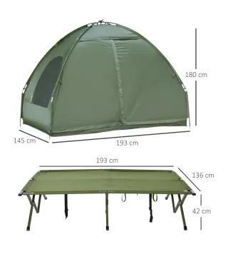 Cama Doble de Camping Plegable con Tienda de Campaña 4 en 1 Cama de Campamento Elevada con Colchón Hinchable y Bolsa de Transpor
