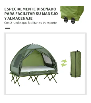 Cama Doble de Camping Plegable con Tienda de Campaña 4 en 1 Cama de Campamento Elevada con Colchón Hinchable y Bolsa de Transpor