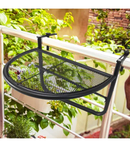 Mesa Colgante de Balcón Semicircular 60x47x50 cm Ajustable en Altura Simple y Conveniente para Barandilla de Balcón Terraza Pati