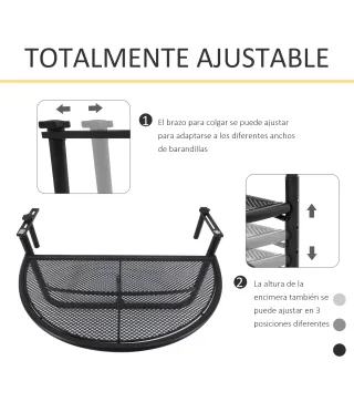 Mesa Colgante de Balcón Semicircular 60x47x50 cm Ajustable en Altura Simple y Conveniente para Barandilla de Balcón Terraza Pati