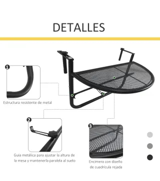 Mesa Colgante de Balcón Semicircular 60x47x50 cm Ajustable en Altura Simple y Conveniente para Barandilla de Balcón Terraza Pati