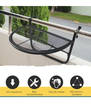 Mesa Colgante de Balcón Semicircular 60x47x50 cm Ajustable en Altura Simple y Conveniente para Barandilla de Balcón Terraza Pati