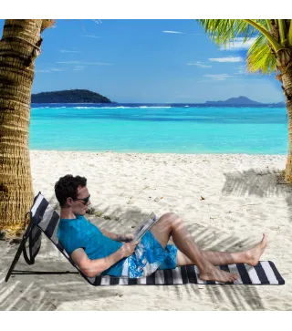 Conjunto de 2 Esterillas de Playa Plegable con Respaldo Reclinable y Bolsa de Transporte 142x51x40 cm Blanco y Azul