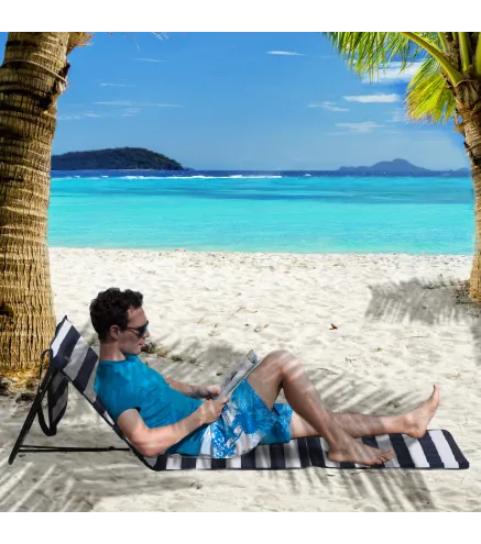 Conjunto de 2 Esterillas de Playa Plegable con Respaldo Reclinable y Bolsa de Transporte 142x51x40 cm Blanco y Azul