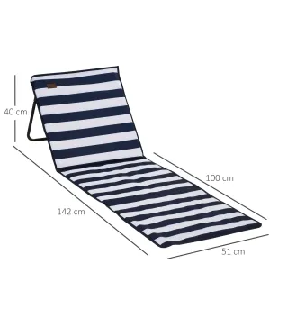 Conjunto de 2 Esterillas de Playa Plegable con Respaldo Reclinable y Bolsa de Transporte 142x51x40 cm Blanco y Azul