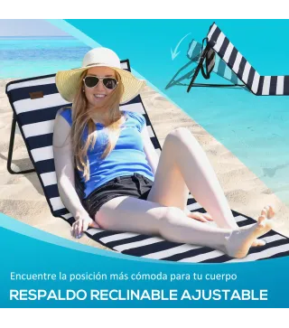 Conjunto de 2 Esterillas de Playa Plegable con Respaldo Reclinable y Bolsa de Transporte 142x51x40 cm Blanco y Azul