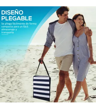 Conjunto de 2 Esterillas de Playa Plegable con Respaldo Reclinable y Bolsa de Transporte 142x51x40 cm Blanco y Azul
