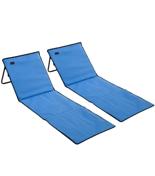 Conjunto de 2 Esterillas de Playa Plegable con Respaldo Reclinable y Bolsa de Transporte 142x51x40 cm Azul