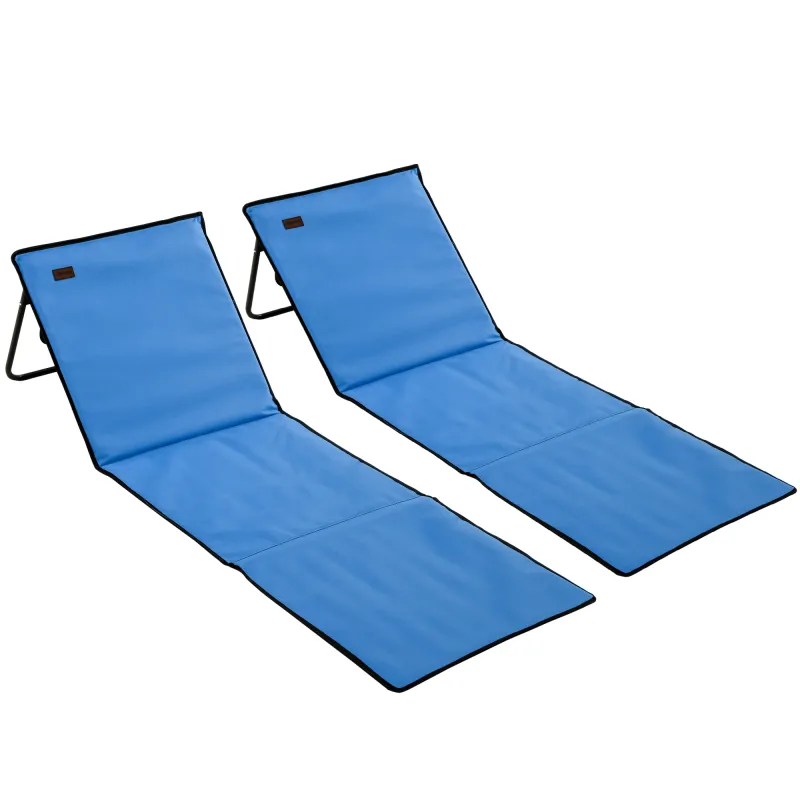 Conjunto de 2 Esterillas de Playa Plegable con Respaldo Reclinable y Bolsa de Transporte 142x51x40 cm Azul