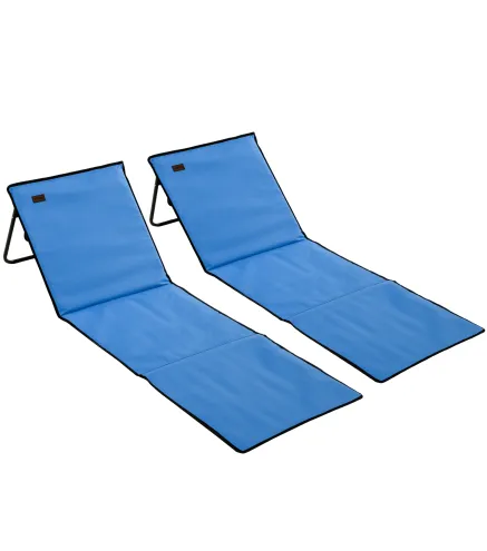 Conjunto de 2 Esterillas de Playa Plegable con Respaldo Reclinable y Bolsa de Transporte 142x51x40 cm Azul
