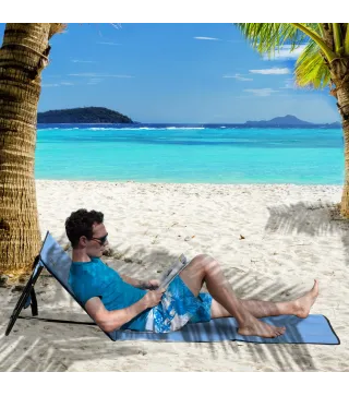 Conjunto de 2 Esterillas de Playa Plegable con Respaldo Reclinable y Bolsa de Transporte 142x51x40 cm Azul