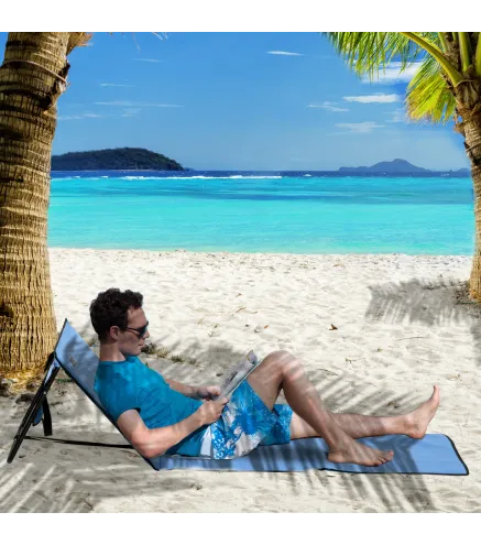 Conjunto de 2 Esterillas de Playa Plegable con Respaldo Reclinable y Bolsa de Transporte 142x51x40 cm Azul