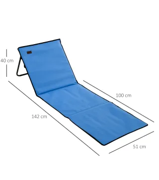 Conjunto de 2 Esterillas de Playa Plegable con Respaldo Reclinable y Bolsa de Transporte 142x51x40 cm Azul