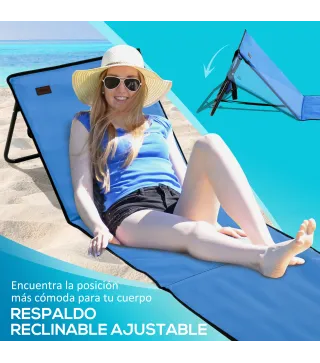 Conjunto de 2 Esterillas de Playa Plegable con Respaldo Reclinable y Bolsa de Transporte 142x51x40 cm Azul